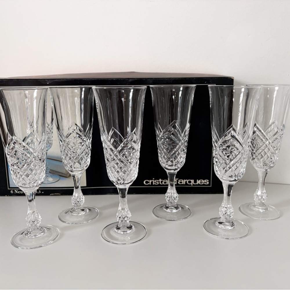 BNIB Vintage Cristal D'arques Neuville Champagne Glasses 5 oz- Set of